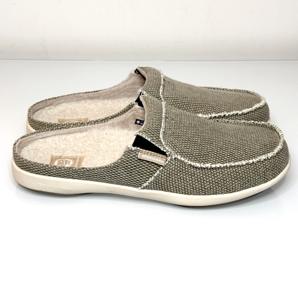 Gecko Man Orthotic Sherpa Canvas Slip-On Slipper Shoes 11.5 NEW Khaki